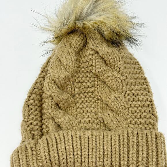 ASOS Urbancode London Chunky Cable Knit Pom Pom Hat Camel - Picture 3 of 6